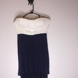 White and Blue Strapless Dress